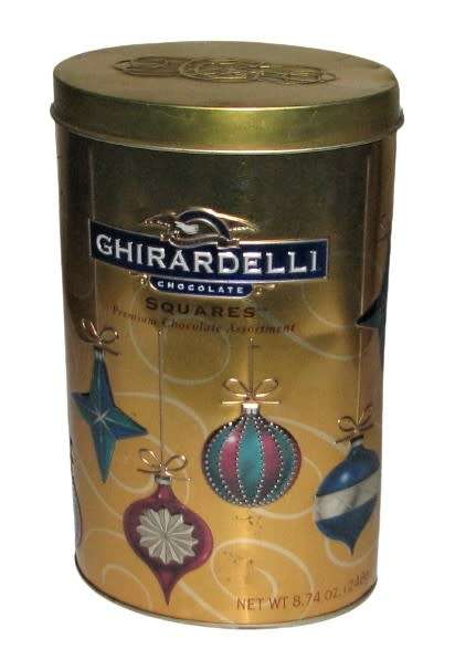 Vintage, Collectible Embossed Ghirardelli Chocolate Squares Christmas Tin
