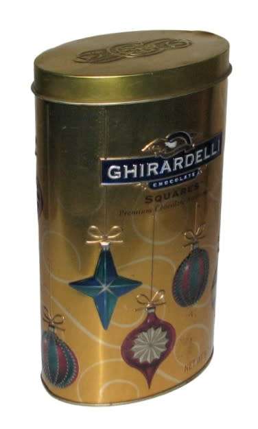Vintage, Collectible Embossed Ghirardelli Chocolate Squares Christmas Tin