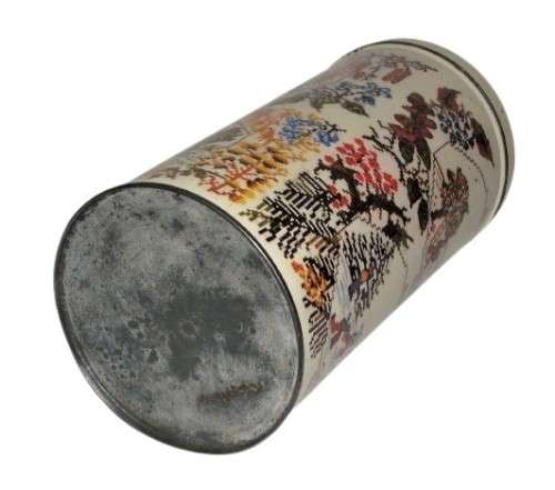Vintage Biscuit Tin made by ARKS depicting the Four Seasons in an embroidered print c1970