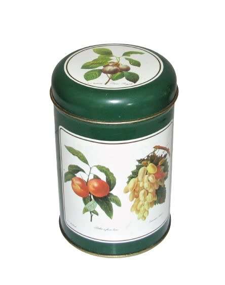 Vintage, Collectible Storage Tin decorated with vintage Botany Illustrations by P J Redouté