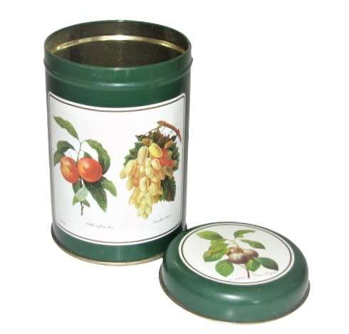 Vintage, Collectible Storage Tin decorated with vintage Botany Illustrations by P J Redouté