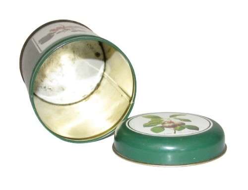 Vintage, Collectible Storage Tin decorated with vintage Botany Illustrations by P J Redouté