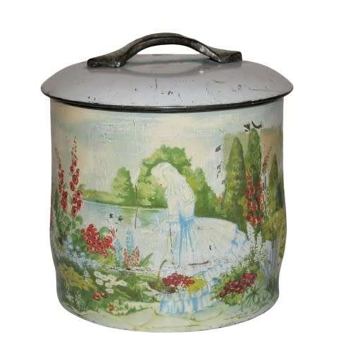 Rare, Collectible Vintage Round Storage Tin with a Romantic Scene in  Pastel Colours c1960