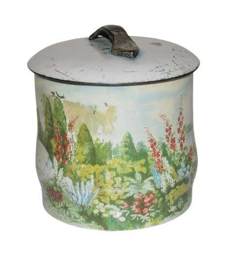 Rare, Collectible Vintage Round Storage Tin with a Romantic Scene in  Pastel Colours c1960