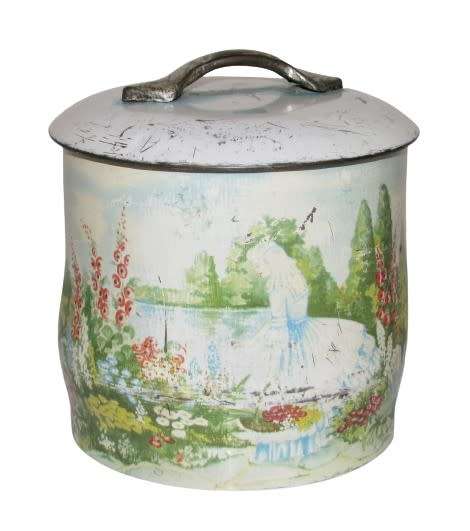 Rare, Collectible Vintage Round Storage Tin with a Romantic Scene in  Pastel Colours c1960