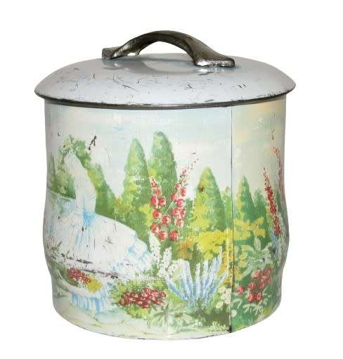 Rare, Collectible Vintage Round Storage Tin with a Romantic Scene in  Pastel Colours c1960