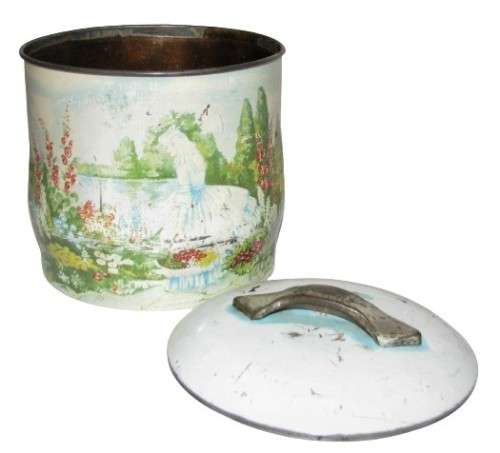 Rare, Collectible Vintage Round Storage Tin with a Romantic Scene in  Pastel Colours c1960