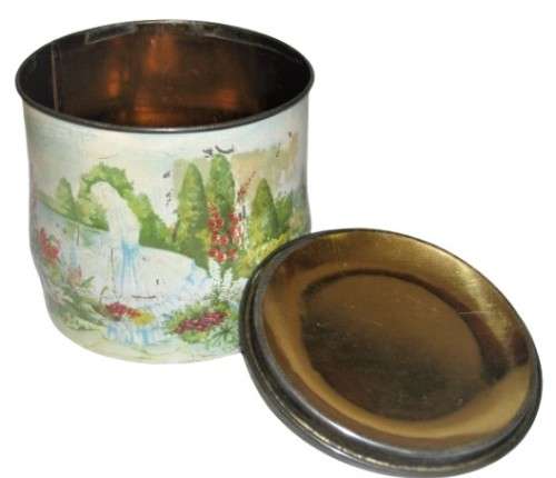 Rare, Collectible Vintage Round Storage Tin with a Romantic Scene in  Pastel Colours c1960