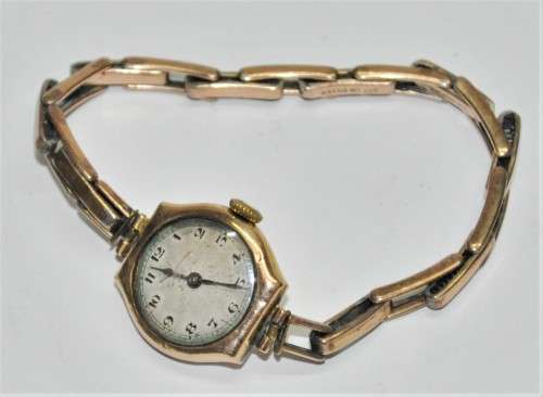 1930s Art Deco 9ct Gold plated Sterling Silver Bonmarche Strap Mechanical Ladies Cocktail Watch
