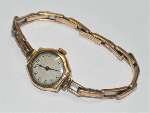 1930s Art Deco 9ct Gold plated Sterling Silver Bonmarche Strap Mechanical Ladies Cocktail Watch
