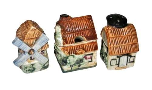 Vintage, Cottage Style Ceramic Cruet Set - Salt, Pepper and Mustard