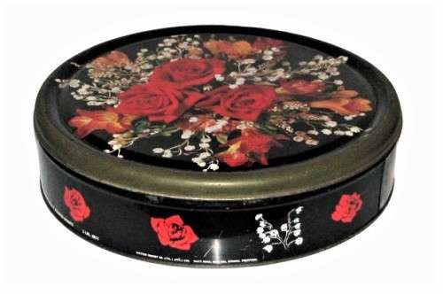 Vintage, Collectible Weston`s Black Biscuit Tin with Blood Red Roses