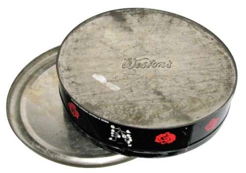 Vintage, Collectible Weston`s Black Biscuit Tin with Blood Red Roses