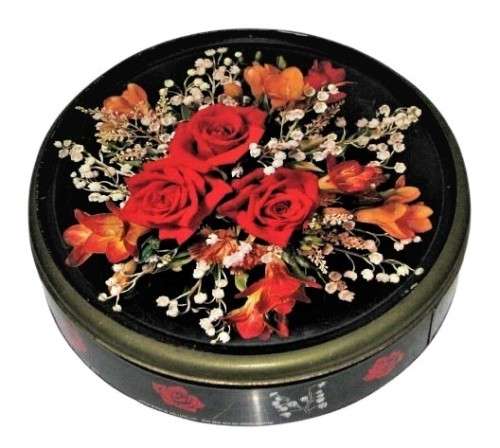 Vintage, Collectible Weston`s Black Biscuit Tin with Blood Red Roses