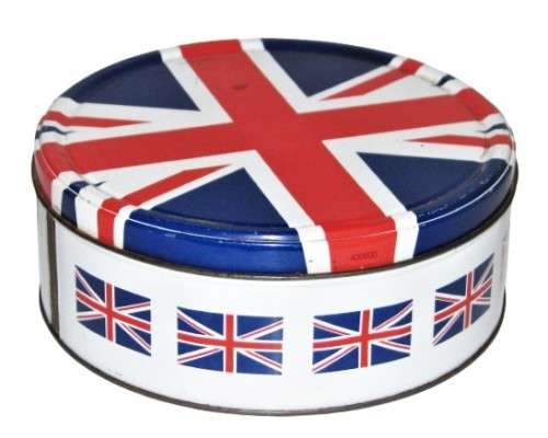 Vintage, Collectible Round Tin Decorated with the Union Jack