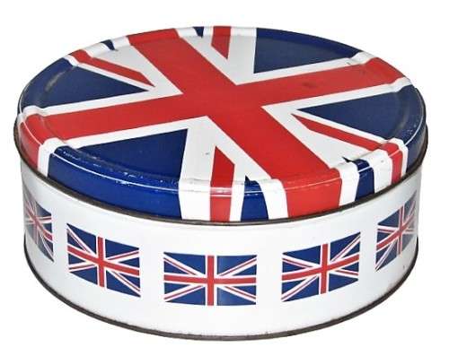 Vintage, Collectible Round Tin Decorated with the Union Jack
