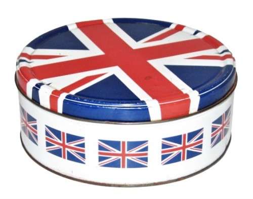 Vintage, Collectible Round Tin Decorated with the Union Jack