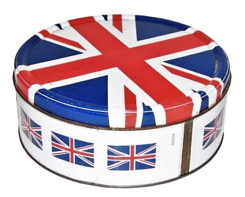 Vintage, Collectible Round Tin Decorated with the Union Jack