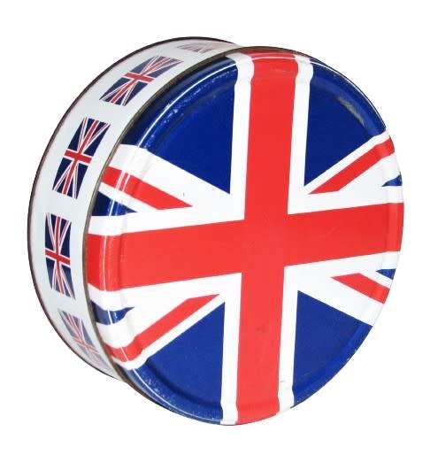 Vintage, Collectible Round Tin Decorated with the Union Jack