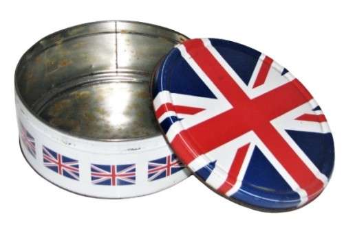Vintage, Collectible Round Tin Decorated with the Union Jack