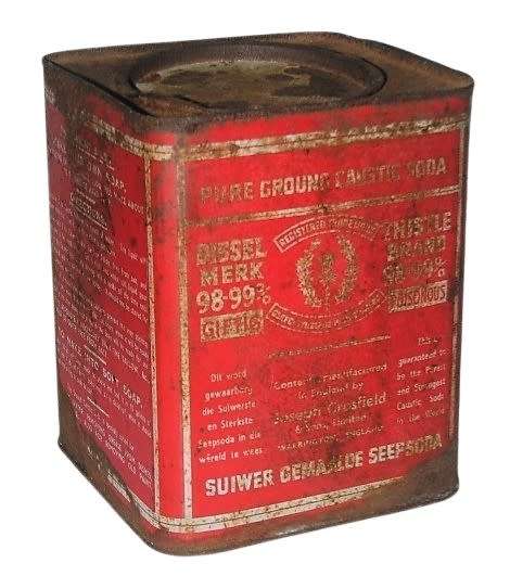 Vintage, Collectible Rustic Pure Ground Caustic Soda Tin