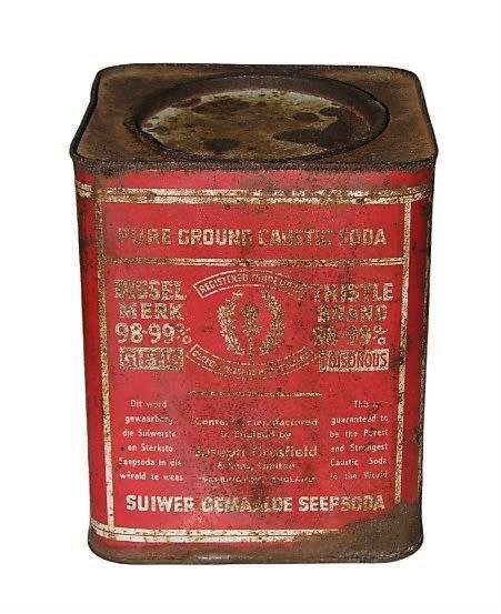 Vintage, Collectible Rustic Pure Ground Caustic Soda Tin