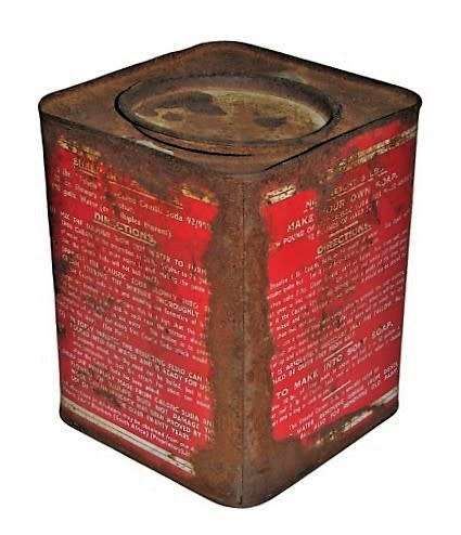 Vintage, Collectible Rustic Pure Ground Caustic Soda Tin