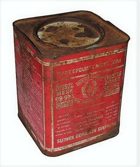 Vintage, Collectible Rustic Pure Ground Caustic Soda Tin
