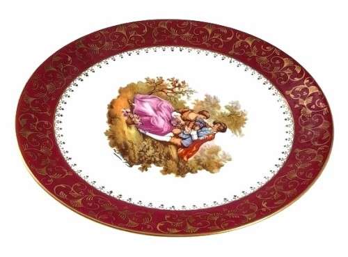 Vintage Large Limoges Castel France Fragonard Gilt Porcelain Display Plate - Romantic Couple