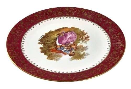 Vintage Large Limoges Castel France Fragonard Gilt Porcelain Display Plate - Romantic Couple