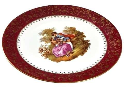 Vintage Large Limoges Castel France Fragonard Gilt Porcelain Display Plate - Romantic Couple