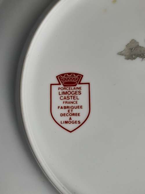 Vintage Large Limoges Castel France Fragonard Gilt Porcelain Display Plate - Romantic Couple