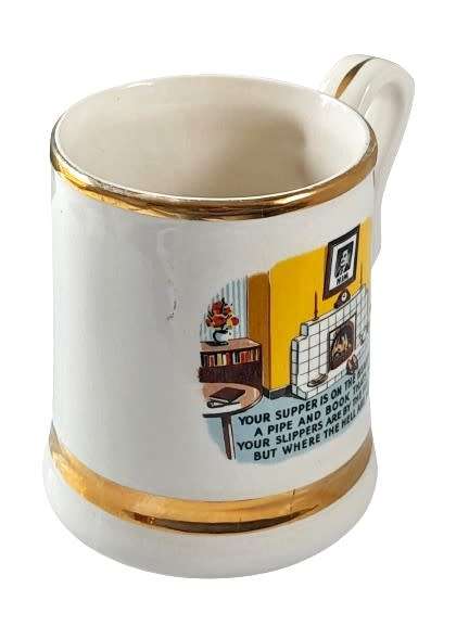 Vintage British Pottery 22 ct Gold Trimmed Mug - Where the h*** are you?