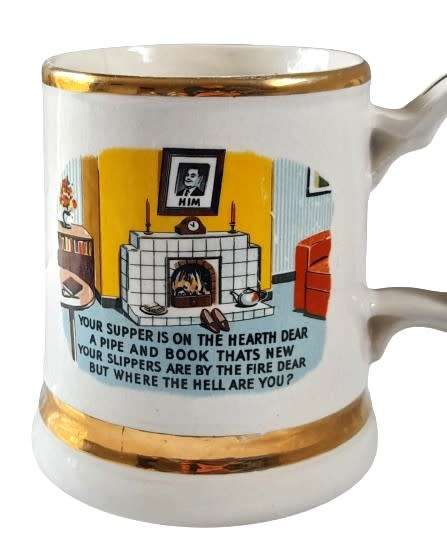 Vintage British Pottery 22 ct Gold Trimmed Mug - Where the h*** are you?