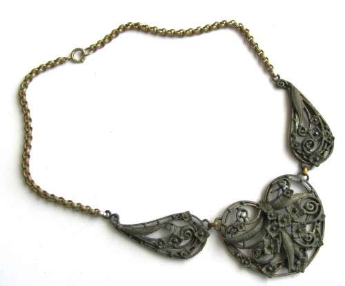 Scandinavian Pewter and Brass Art Nouveau Necklace