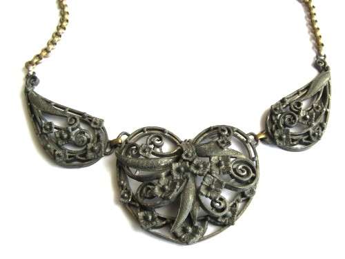 Scandinavian Pewter and Brass Art Nouveau Necklace