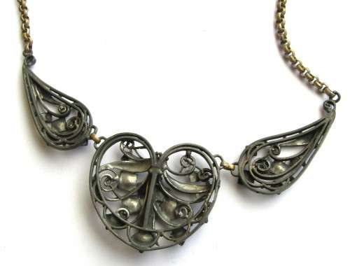 Scandinavian Pewter and Brass Art Nouveau Necklace