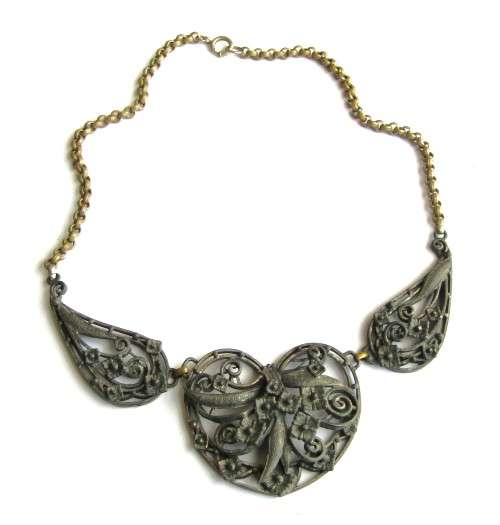 Scandinavian Pewter and Brass Art Nouveau Necklace