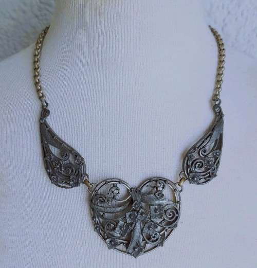 Scandinavian Pewter and Brass Art Nouveau Necklace