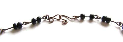 Vintage Copper and Black Bead Necklace with Bright Deep Orange Enamel