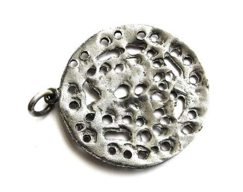 Antique late 19th Century Victorian Silver plated large round repoussé pendant
