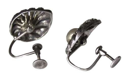 Vintage Art Deco 935 Sterling Silver and Marcasite Screw Back Earrings with Faux Pearls