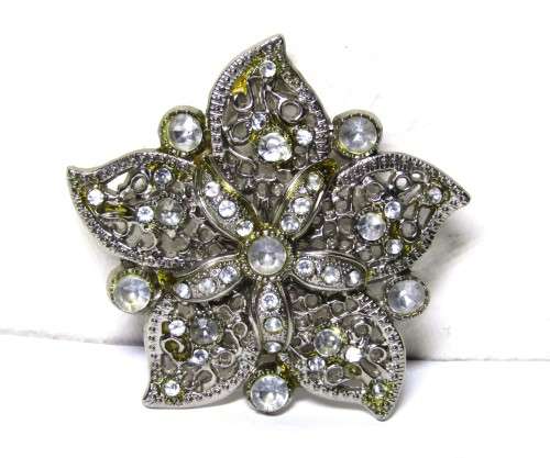 Retro, Flower-shaped, silver tone, faceted glass, and enamel ladies belt buckle