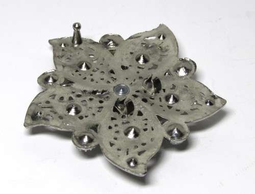 Retro, Flower-shaped, silver tone, faceted glass, and enamel ladies belt buckle