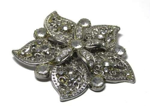 Retro, Flower-shaped, silver tone, faceted glass, and enamel ladies belt buckle