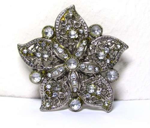 Retro, Flower-shaped, silver tone, faceted glass, and enamel ladies belt buckle
