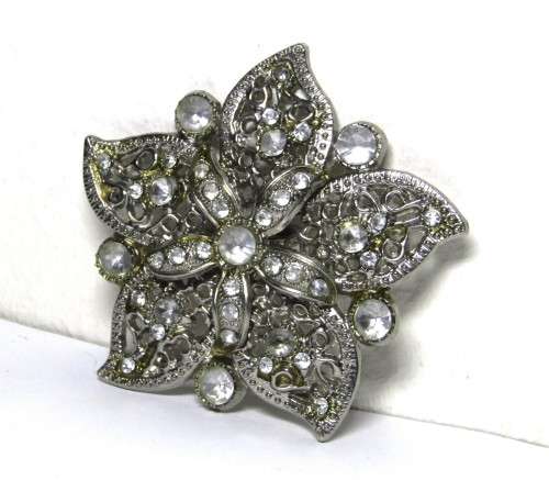 Retro, Flower-shaped, silver tone, faceted glass, and enamel ladies belt buckle
