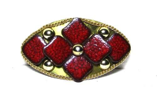 Vintage Gold Tone Belt Buckle with Red Ceramic Decoration