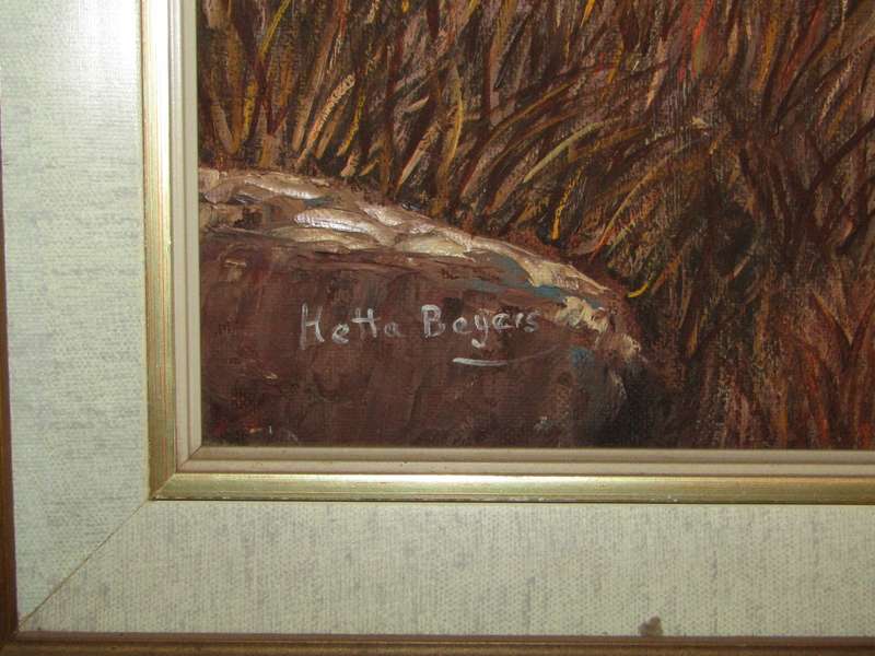 Mountain Landscape - Framed Oil on board signed Hetta Beyers