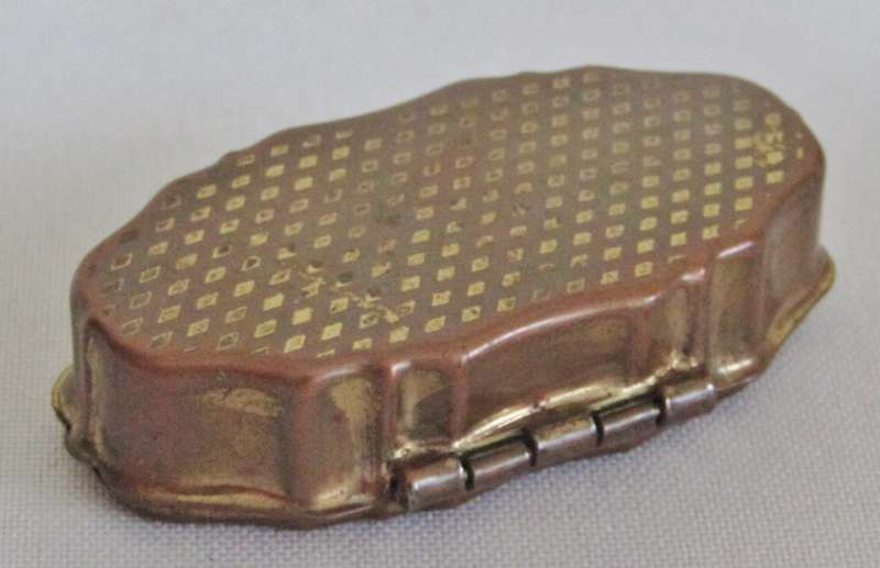 Vintage gilt copper lined pillbox with portrait decoration of young lady